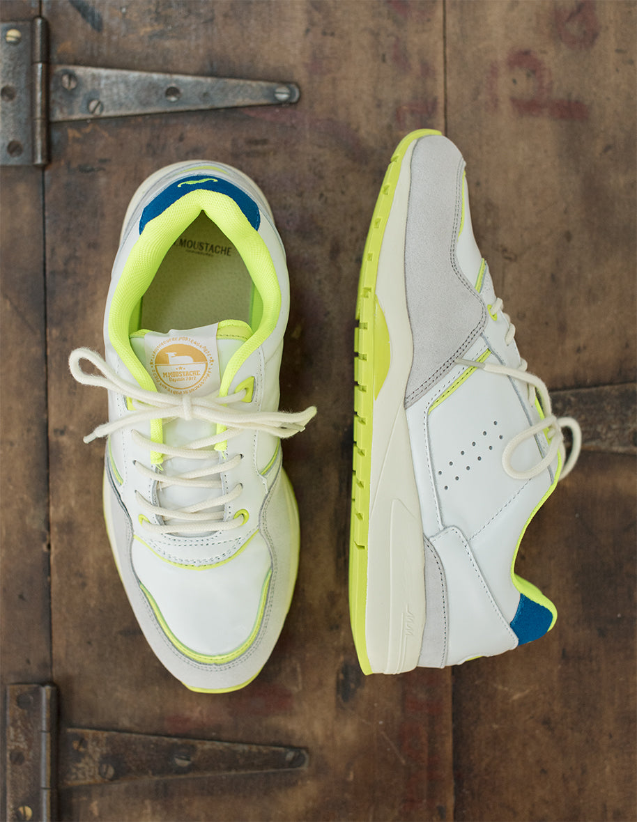 Baskets basses Basile - Cuir blanc et fluo